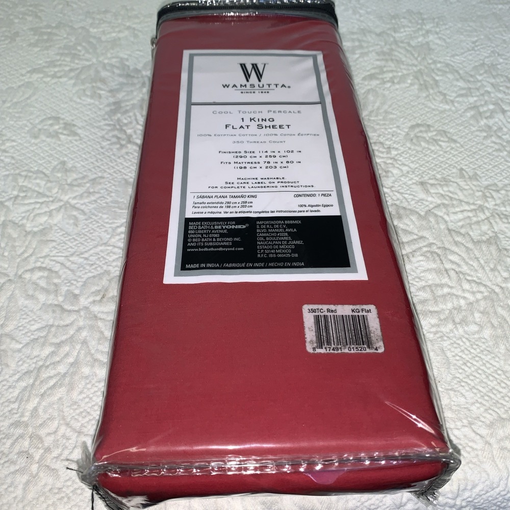 Wamsutta 100% Egyptian Cotton Cool Touch Percale King Flat Sheet Red 350TC